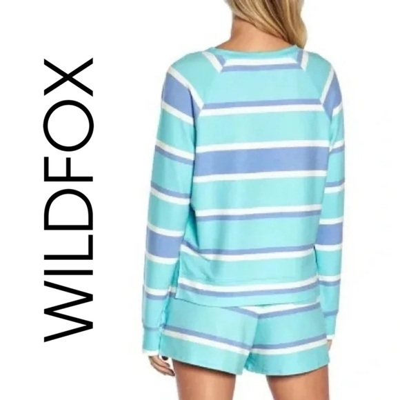 🔥SOLD🔥 WILDFOX Crew Neck Top and Bottoms Blue Striped Pajamas Set Size Small - Picture 4 of 9